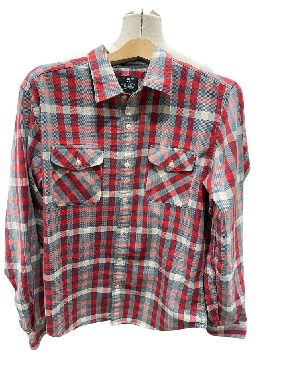 J. Crew Men’s Heavyweight Flannel Button Down Shirt SZ L Ref Blue Plaid